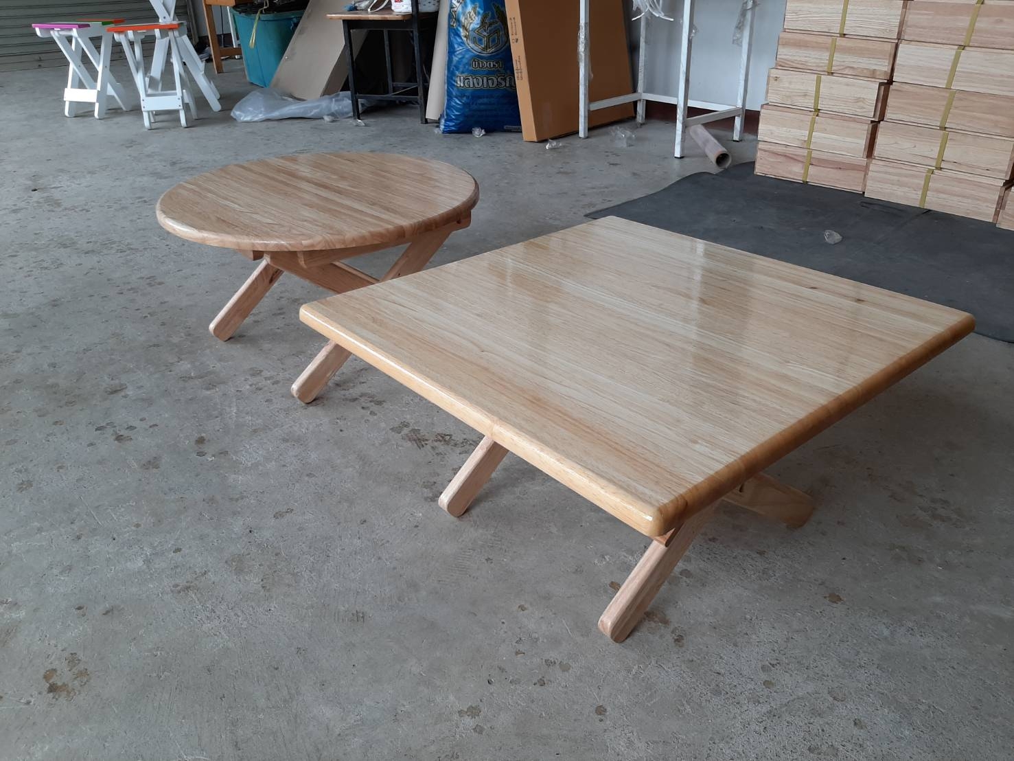 โต๊ะญี่ปุ่นไม้ยางพาราขาไม้  60, 75 ซม